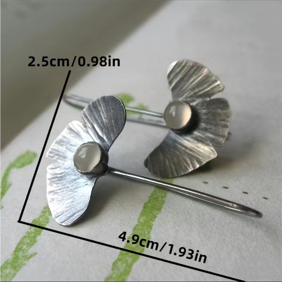 Silver Textured Leaf Drop Earrings - Picture 2 of 4